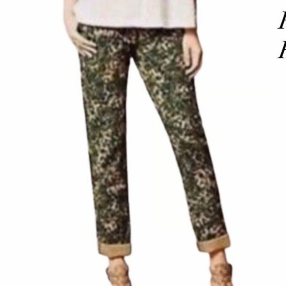 Anthropologie Hei Hei Sylvan Green Floral Camouflage Stretch Cargo Pants Size 29 - Picture 3 of 9
